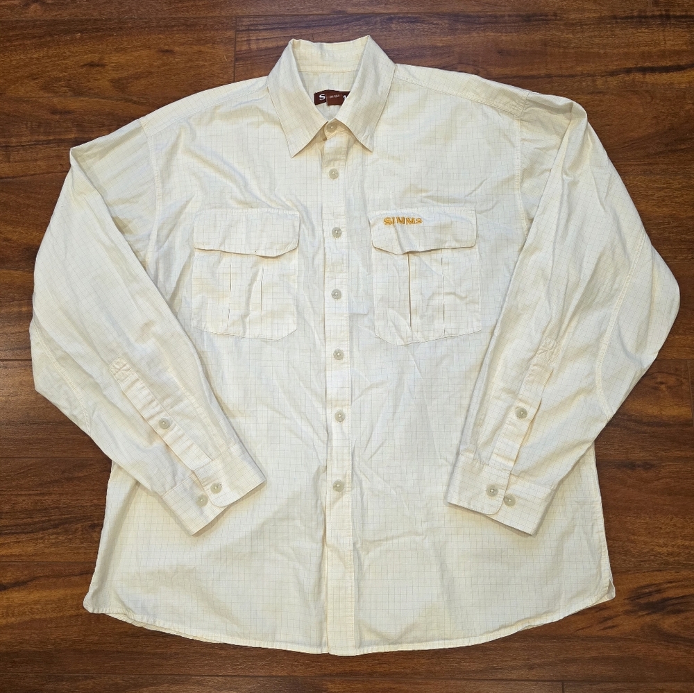 Simms 3XDry Men's Button Front Outdoor Shirt Size L Yellow
